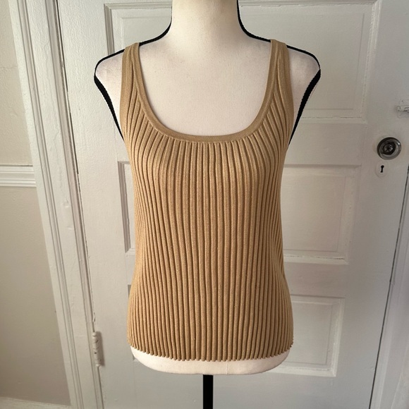 Cable & Gauge Silk Blend Ribbed Knit Women's Sleeveless Top Neutral Minimalist L - Picture 5 of 7